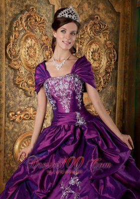 Purple Quinceanera Embroidery Pick-ups Ball Gown Dress