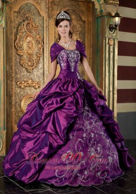 Purple Quinceanera Embroidery Pick-ups Ball Gown Dress