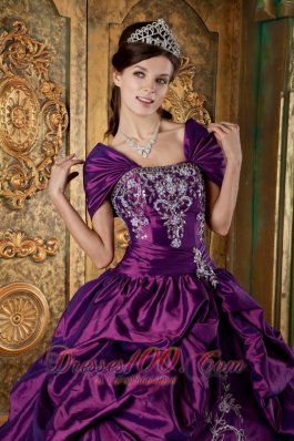 Purple Quinceanera Embroidery Pick-ups Ball Gown Dress