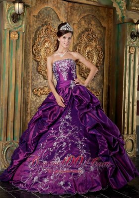 Purple Quinceanera Embroidery Pick-ups Ball Gown Dress