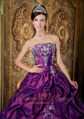 Purple Quinceanera Embroidery Pick-ups Ball Gown Dress