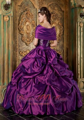 Purple Quinceanera Embroidery Pick-ups Ball Gown Dress