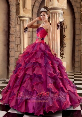 Strapless Ball Gown Layer Multi-color Floor-length Quinceanera Dress