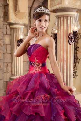 Strapless Ball Gown Layer Multi-color Floor-length Quinceanera Dress