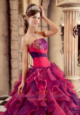 Strapless Ball Gown Layer Multi-color Floor-length Quinceanera Dress