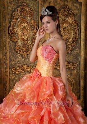 Orange and Strapless Sweetheart Ball Gown Ruched Quinceanera