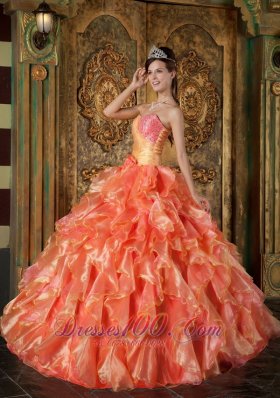 Orange and Strapless Sweetheart Ball Gown Ruched Quinceanera