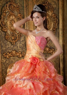 Orange and Strapless Sweetheart Ball Gown Ruched Quinceanera