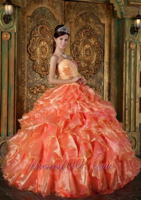 Orange and Strapless Sweetheart Ball Gown Ruched Quinceanera