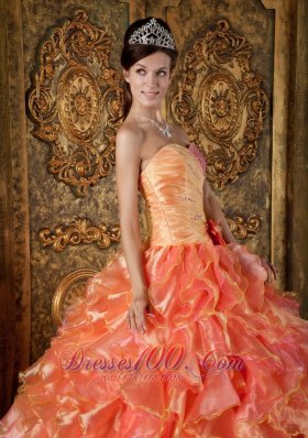 Orange and Strapless Sweetheart Ball Gown Ruched Quinceanera