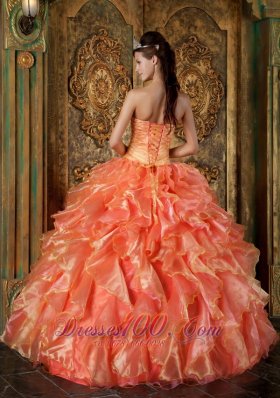 Orange and Strapless Sweetheart Ball Gown Ruched Quinceanera