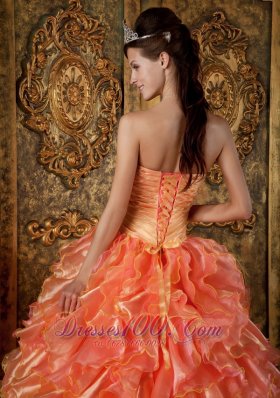 Orange and Strapless Sweetheart Ball Gown Ruched Quinceanera