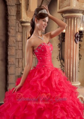 Quinceanera Dress Red Ball Gown Sweetheart Floor-length Organza