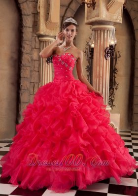 Quinceanera Dress Red Ball Gown Sweetheart Floor-length Organza