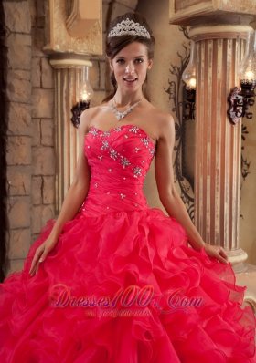 Quinceanera Dress Red Ball Gown Sweetheart Floor-length Organza