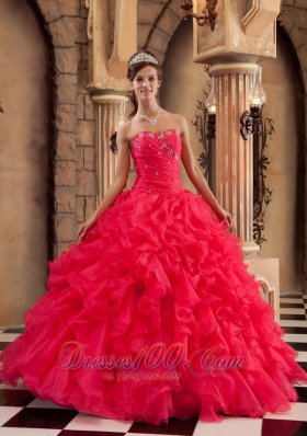 Quinceanera Dress Red Ball Gown Sweetheart Floor-length Organza