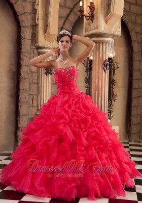 Quinceanera Dress Red Ball Gown Sweetheart Floor-length Organza