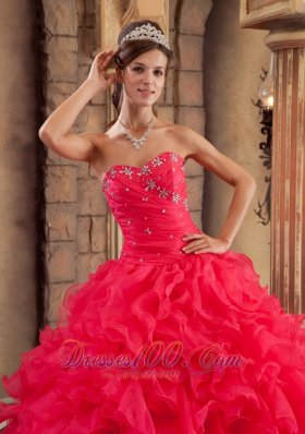 Quinceanera Dress Red Ball Gown Sweetheart Floor-length Organza