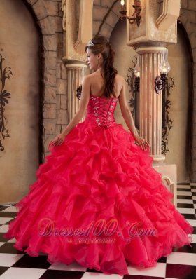 Quinceanera Dress Red Ball Gown Sweetheart Floor-length Organza