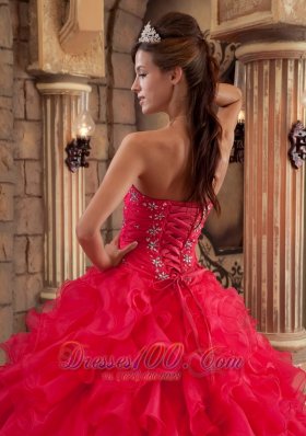 Quinceanera Dress Red Ball Gown Sweetheart Floor-length Organza