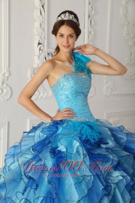 Multi-color Quinceanera Dress One Shoulder Hand Made Flower Ruffles