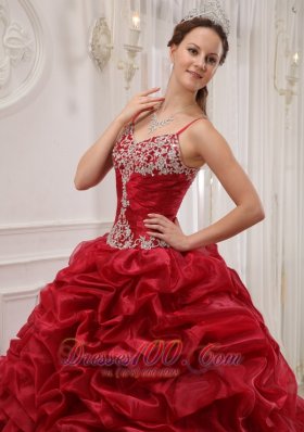 Wine Red Quinceanera Dress Sweep Train Pick-ups straps