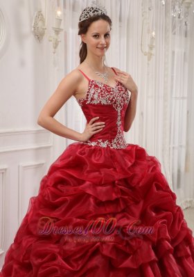 Wine Red Quinceanera Dress Sweep Train Pick-ups straps