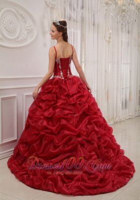 Wine Red Quinceanera Dress Sweep Train Pick-ups straps