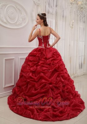 Wine Red Quinceanera Dress Sweep Train Pick-ups straps