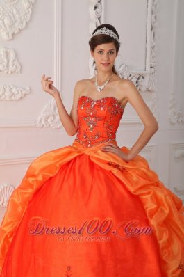 Orange Red Quinceanera Dress Beading Brush Train Sweetheart