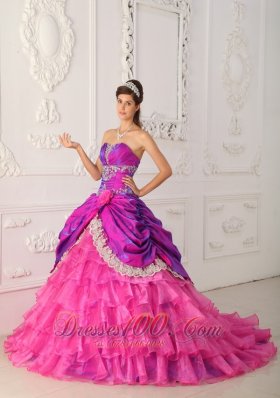 Hot Pink and Purple Quinceanera Dress Multi-tierd Quinceanera Dress