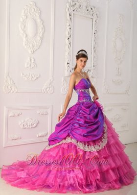 Hot Pink and Purple Quinceanera Dress Multi-tierd Quinceanera Dress