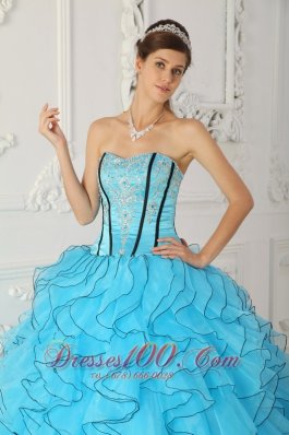 Strapless Boning and Ruffles Baby Blue Quinceanera Dress Ball Gown