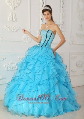 Strapless Boning and Ruffles Baby Blue Quinceanera Dress Ball Gown