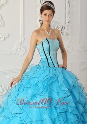 Strapless Boning and Ruffles Baby Blue Quinceanera Dress Ball Gown