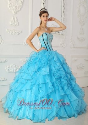 Strapless Boning and Ruffles Baby Blue Quinceanera Dress Ball Gown