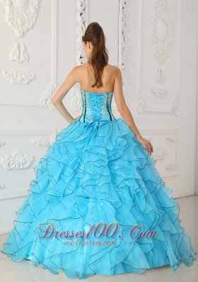 Strapless Boning and Ruffles Baby Blue Quinceanera Dress Ball Gown