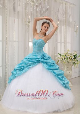 Sweetheart Aqua Blue and White Quinceanera Dress