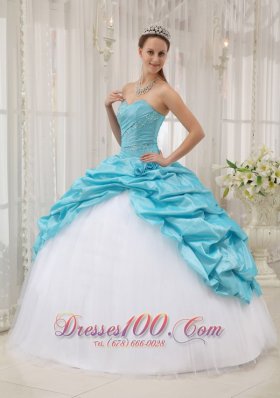 Sweetheart Aqua Blue and White Quinceanera Dress