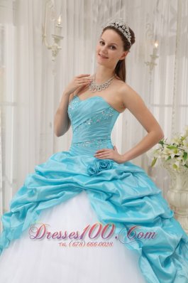 Sweetheart Aqua Blue and White Quinceanera Dress