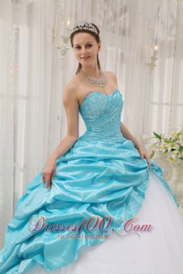 Sweetheart Aqua Blue and White Quinceanera Dress