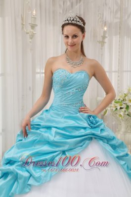 Sweetheart Aqua Blue and White Quinceanera Dress