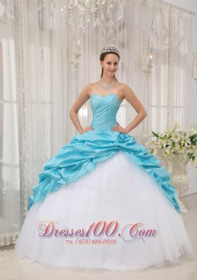 Sweetheart Aqua Blue and White Quinceanera Dress