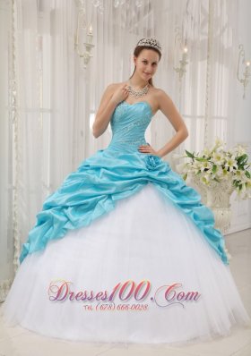 Sweetheart Aqua Blue and White Quinceanera Dress