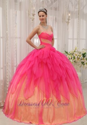 Strapless and Ball Gown Beading Quinceanera Dress Layer Hot Pink
