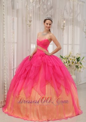 Strapless and Ball Gown Beading Quinceanera Dress Layer Hot Pink