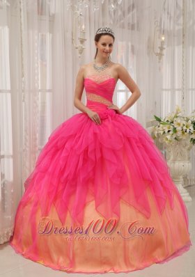 Strapless and Ball Gown Beading Quinceanera Dress Layer Hot Pink