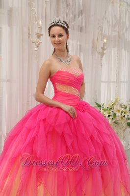 Strapless and Ball Gown Beading Quinceanera Dress Layer Hot Pink