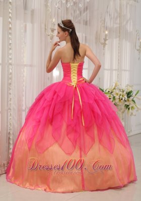 Strapless and Ball Gown Beading Quinceanera Dress Layer Hot Pink