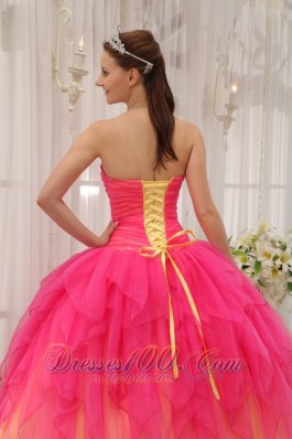 Strapless and Ball Gown Beading Quinceanera Dress Layer Hot Pink